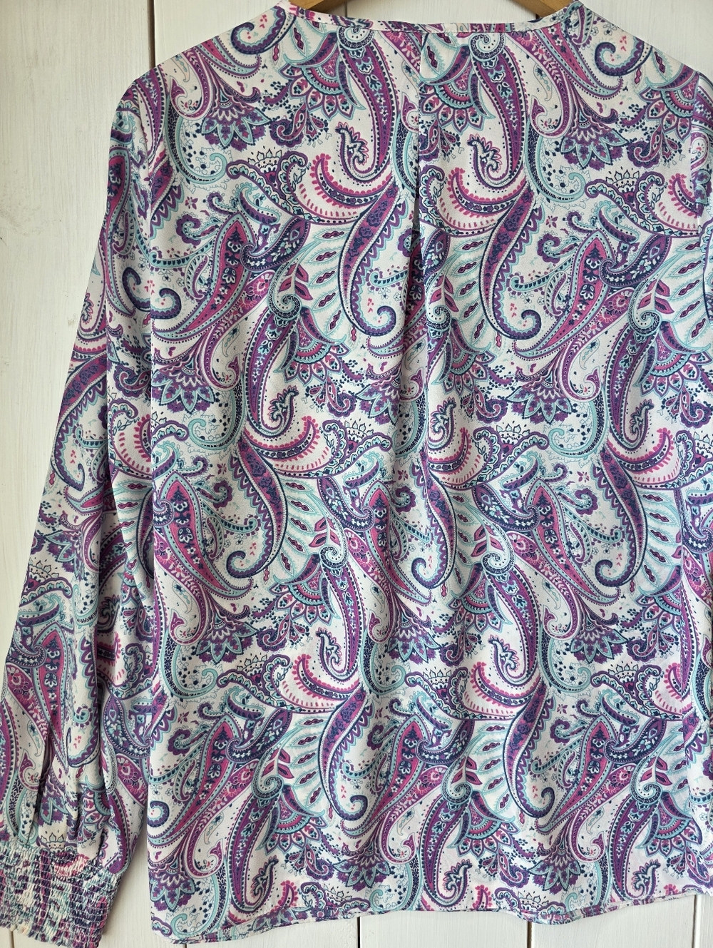 Laura Paisley Print Tie Front Blouse Purple Teal Womens Size 12 - Picture 8 of 10
